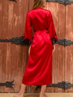 100% Seide Morgenmantel Lang MARJOLIE No. 9 Mit Spitze Marjolaine -Modische Unterwäsche morgenmantel lang marjolie rot schwarz 3mar2203 0504 marjolaine