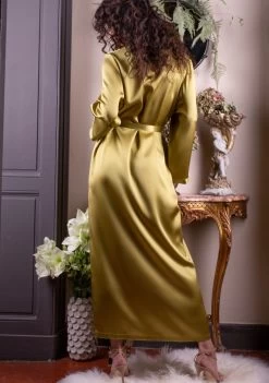 100% Seide Morgenmantel LAURIAN Lang Von Marjolaine -Modische Unterwäsche morgenmantel seide lang linde laurian goldgruen marjolaine 3 8