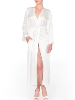 100% Seide Morgenmantel LAURIAN Lang Von Marjolaine -Modische Unterwäsche morgenmantel seide laurian naturel marjolaine 8 1