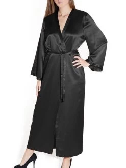 100% Seide Morgenmantel LAURIAN Lang Von Marjolaine -Modische Unterwäsche morgenmantel seide laurian schwarz marjolaine 1 3