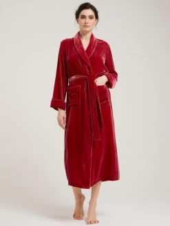 Seide-Viscose Samt Morgenmantel Lang DANIELA Uni Von Vivis -Modische Unterwäsche morgenmantel seidensamt daniela v00039 berry vivs 3 6