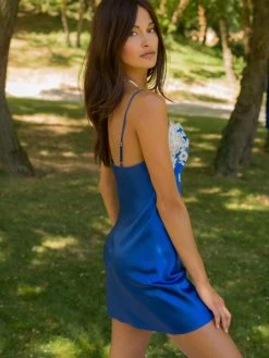 100% Seide Nachthemd MARJOLIE No. 1 Mit Spitze Marjolaine -Modische Unterwäsche nachthemd seide 3mar0101 royalblau weiss marjolaine 6