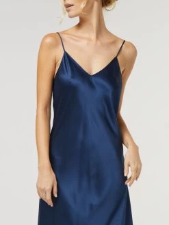 100% Seide Nachthemd CAROLINE Klassisch Von Vivis -Modische Unterwäsche nachthemd seide caroline v00003 nachtblau vivis 1 6