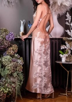 Stretchseide Neglige Lang NINA Luxus Von Marjolaine -Modische Unterwäsche nachtkleid lang nina boudoir nude 4nin3001 marjolaine 2 1