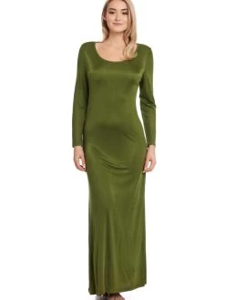 Langarm Seidennachthemd ADELE Von Gattina -Modische Unterwäsche nachtkleid langarm wirkseide moosgruen 390048 gattina