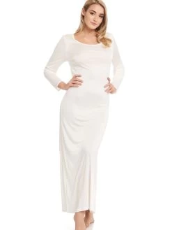 Langarm Seidennachthemd ADELE Von Gattina -Modische Unterwäsche nachtkleid langarm wirkseide natur weiss 390048 gattina