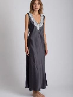 100% Seide Nachtkleid LEONA Lang Von Vivis -Modische Unterwäsche nachtkleid seide lang v00586 leona anthrazit vivis 1