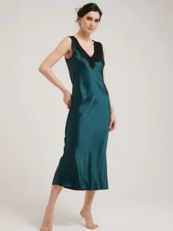 100% Seide Nachtkleid LEONA Lang Von Vivis -Modische Unterwäsche nachtkleid seide leona lang v00586 gruen vivis 1