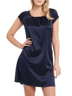 Seide Kurzarm Nachtkleid SEDUZIONE DI SETA Uni Von Gattina -Modische Unterwäsche nachtkleid seide navy dunkelblau 381423 seduzione di seta gattina 8