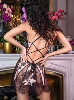 Seide Neglige NYMPHE No. 3 Kurz Mit Spitze Marjolaine 31 Seide Neglige NYMPHE No. 3 Kurz Mit Spitze Marjolaine -Modische Unterwäsche neglige nymphe boudoir noir 4nym0103 marjolaine 3 1