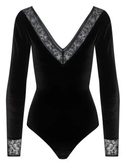 Langarm Samt-Body FLOQUI Schwarz Von Cadolle -Modische Unterwäsche samt body velours floqui noir 4086dj cadolle 2