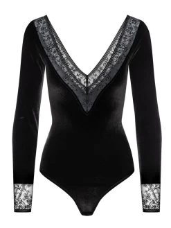 Langarm Samt-Body FLOQUI Schwarz Von Cadolle -Modische Unterwäsche samt body velours floqui noir 4086dj cadolle 4