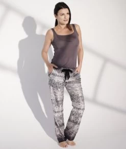 Seide-Baumwolle Hose DARK BEAUTY Grau-schwarz Von Gattina -Modische Unterwäsche seide baumwolle lounge hose 389179 gattina 2