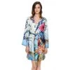 Seide-Baumwolle Kimono LIV Weiß Bunt Von Gattina -Modische Unterwäsche seide baumwolle morgenmantel blumen 391597 bunt gattina 1