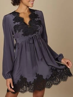 100% Crepe-Seide Blusenkleid INDISCRETE Dunkelgrau Von Marjolaine -Modische Unterwäsche seide georgette kleid indiscrete 3ind0501 graphit schwarz marjolaine 3