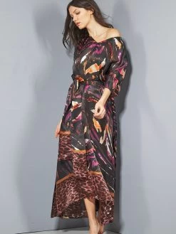 100% Seide Kaftan SELVAGGIO Von Eva B. Bitzer -Modische Unterwäsche seide kaftan 20312552 schwarz lila print eva b bitzer 2
