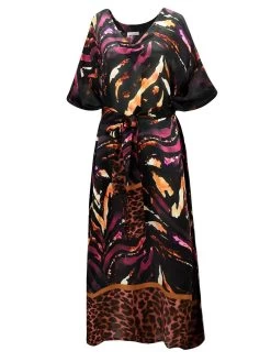 100% Seide Kaftan SELVAGGIO Von Eva B. Bitzer -Modische Unterwäsche seide kaftan 20312552 schwarz lila print eva b bitzer