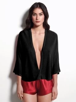 Cardigan CASHMERE SILK Von Luna Di Seta -Modische Unterwäsche seide kaschmir cardigan schwarz l6h2104 luna di seta