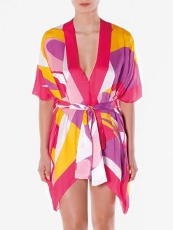 100% Seide Kimono MODERN PRINT Von Luna Di Seta -Modische Unterwäsche seide kimono lcg6500 fuchsia gelb luna di seta 1
