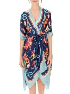 100% Seide Kimono MEDITERRANEAN GARDENS Blau-bunt Von Luna Di Seta -Modische Unterwäsche seide kimono mediterranean gardens vlst60639 blau bunt luna di seta 2 1