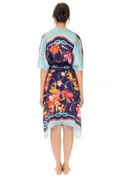 100% Seide Kimono MEDITERRANEAN GARDENS Blau-bunt Von Luna Di Seta -Modische Unterwäsche seide kimono mediterranean gardens vlst60639 blau bunt luna di seta 3