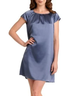 Seide Kurzarm Nachtkleid SEDUZIONE DI SETA Uni Von Gattina -Modische Unterwäsche seide kurzarm nachtkleid stone grey 381423 seducione di seta gattina 3 8