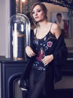 Kimono 100% Seide FIDJI MOUSSELIN Schwarz Von Marjolaine -Modische Unterwäsche seide morgenmantel mousselin 2fid2001 schwarz marjolaine