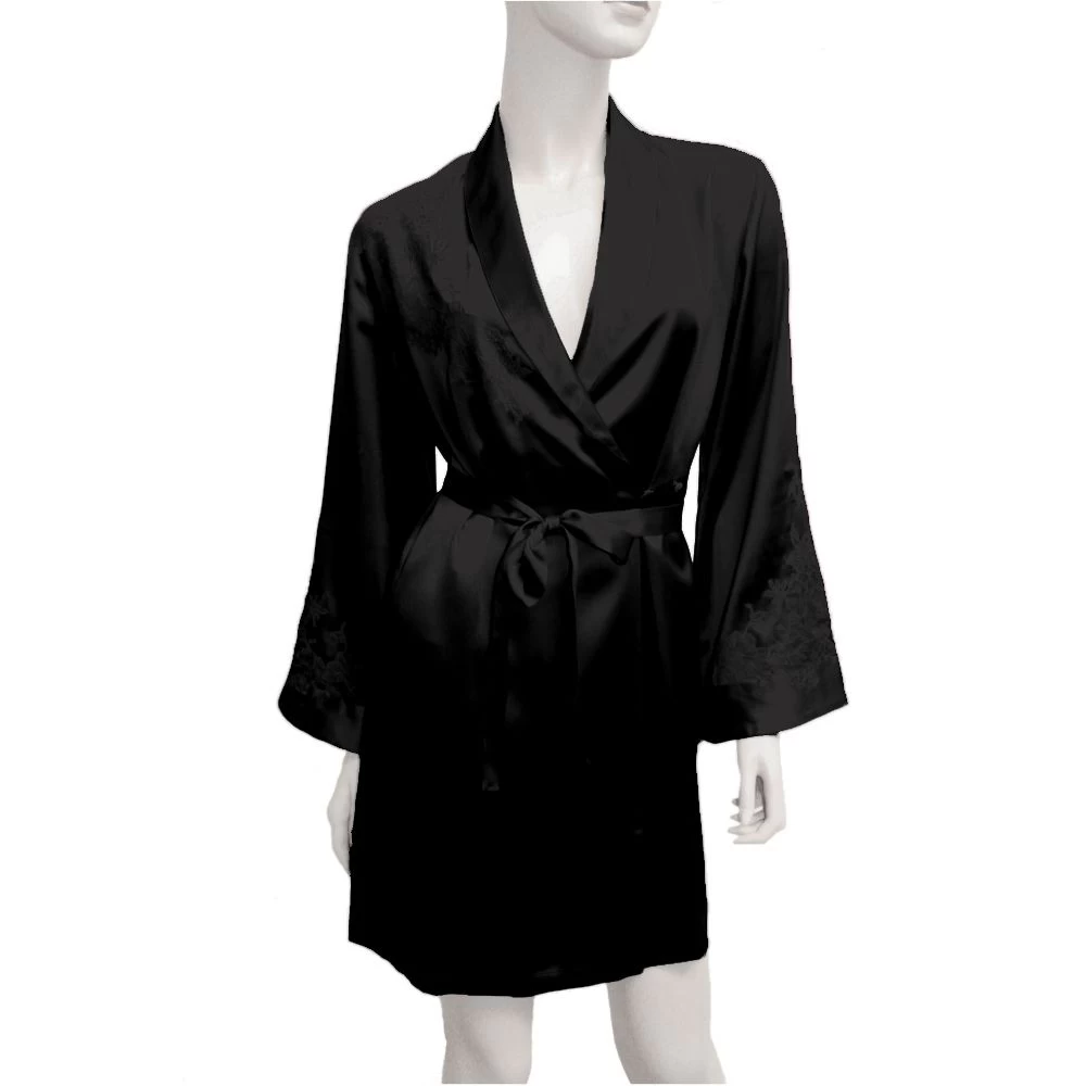 100% Seide Morgenmantel BACCARAT Kurz Französische Spitze Von Marjolaine 4 100% Seide Morgenmantel BACCARAT Kurz Französische Spitze Von Marjolaine – Bild 2