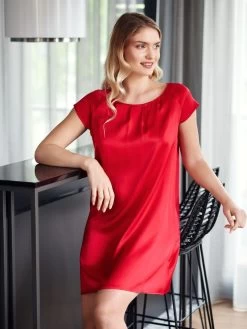 Seide Kurzarm Nachtkleid SEDUZIONE DI SETA Uni Von Gattina -Modische Unterwäsche seide nachtkleid scarlett 381423 gattina 2 2