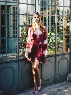 100% Seide Negligee ICONIC LACE Von Luna Di Seta -Modische Unterwäsche seide neglige cherry iconic lace vlst60512 luna di seta 3