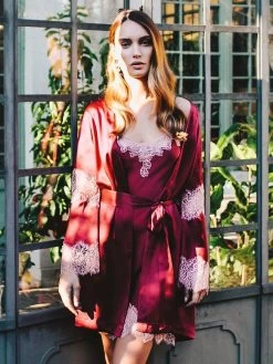 100% Seide Negligee ICONIC LACE Von Luna Di Seta -Modische Unterwäsche seide neglige cherry iconic lace vlst60512 luna di seta 4