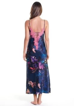 Langes Seidennegligé WINTER GARDEN Von Luna Di Seta -Modische Unterwäsche seide neglige winter garden vlst60548 dunkelblau blumen luna di seta 7