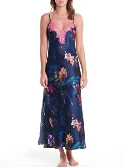 Langes Seidennegligé WINTER GARDEN Von Luna Di Seta -Modische Unterwäsche seide neglige winter garden vlst60548 dunkelblau blumen luna di seta 1 1