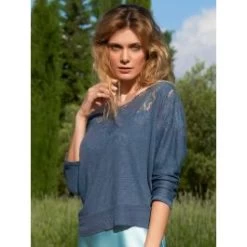 100% Leinen Pullover GLORIA No. 2 Spitze Von Marjolaine