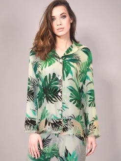 100% Seide Pyjama FARN Weiß Grün Von Eva B. Bitzer -Modische Unterwäsche seide pyjama farn gruen eva b bitzer 1