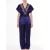 100% Seide Pyjama SHINY EMBROIDERY Nachtblau Von Luna Di Seta