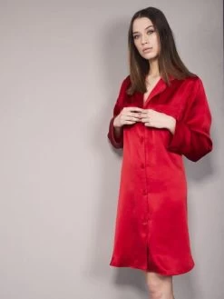 100% Seide Langarm Sleepshirt KLASSIK SATIN Von Eva B. Bitzer -Modische Unterwäsche seide sleepshirt 27319869 rot bitzer 2 1 1