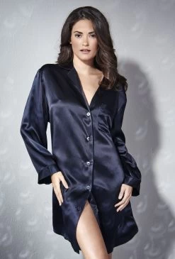 100% Seide Langarm Sleepshirt KLASSIK SATIN Von Eva B. Bitzer -Modische Unterwäsche seide sleepshirt 27319869 schwarz eva bitzer 2 1