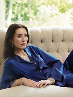 100% Seide Schlafanzug CLASSICO Von Luna Di Seta -Modische Unterwäsche seidenpyjama damen vlst08007 dunkelblau luna di seta 1 1 1