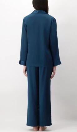 100% Seide Schlafanzug CLASSICO Von Luna Di Seta -Modische Unterwäsche seidenpyjama damen vlst08007 ocean petrol luna di seta 4 1 1 1