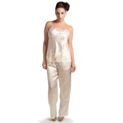 Seiden-Longtop JARDIN 100% Seide Von Marjolaine 22 Seiden-Longtop JARDIN 100% Seide Von Marjolaine -Modische Unterwäsche seidentop jardin mit pyjamahose champagner weiss marjolaine 1