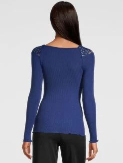Merino Wolle-Seide LANGARMSHIRT Gerippt Blau Leavers Spitze Von Oscalito 10 Merino Wolle-Seide LANGARMSHIRT Gerippt Blau Leavers Spitze Von Oscalito -Modische Unterwäsche shirt langarm chantilly spitze blau 6643 oscalito 2