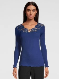 Merino Wolle-Seide LANGARMSHIRT Gerippt Blau Leavers Spitze Von Oscalito 9 Merino Wolle-Seide LANGARMSHIRT Gerippt Blau Leavers Spitze Von Oscalito -Modische Unterwäsche shirt langarm chantilly spitze blau 6643 oscalito