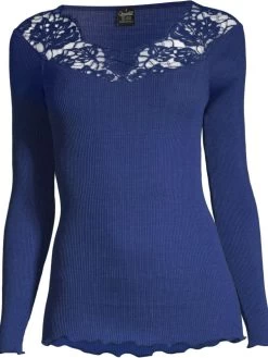 Merino Wolle-Seide LANGARMSHIRT Gerippt Blau Leavers Spitze Von Oscalito 11 Merino Wolle-Seide LANGARMSHIRT Gerippt Blau Leavers Spitze Von Oscalito -Modische Unterwäsche shirt langarm chantilly spitze blau 6643 oscalito 3