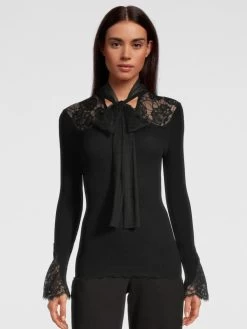 Merinowolle-Seide KRAGEN-SHIRT Gerippt Schwarz Von Oscalito -Modische Unterwäsche shirt langarm chantilly spitze schwarz 6644 oscalito