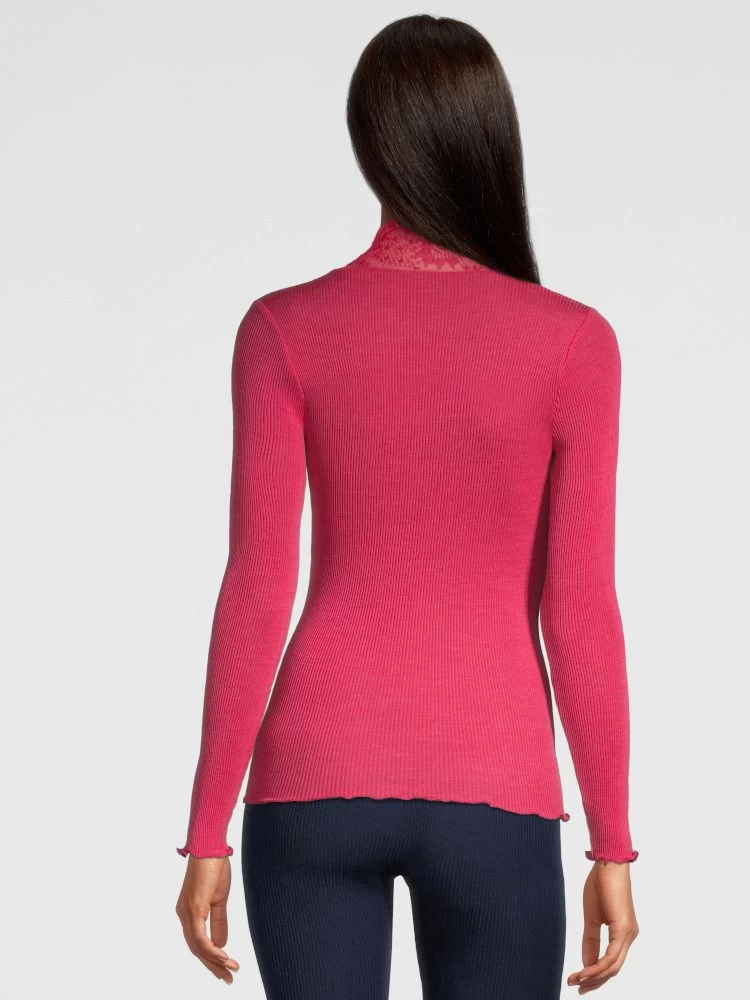 Merino Wolle-Seide Stehkragen Shirt Gerippt Fuchsia Calais Spitze Von Oscalito 7 Merino Wolle-Seide Stehkragen Shirt Gerippt Fuchsia Calais Spitze Von Oscalito – Bild 5