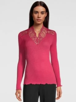 Merino Wolle-Seide Stehkragen Shirt Gerippt Fuchsia Calais Spitze Von Oscalito 13 Merino Wolle-Seide Stehkragen Shirt Gerippt Fuchsia Calais Spitze Von Oscalito -Modische Unterwäsche shirt langarm leavers spitze fuxia 6623 oscalito