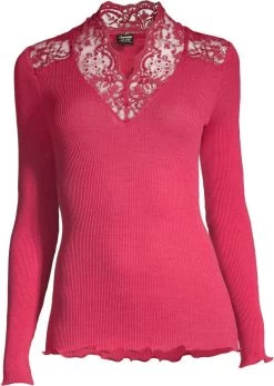 Merino Wolle-Seide Stehkragen Shirt Gerippt Fuchsia Calais Spitze Von Oscalito 11 Merino Wolle-Seide Stehkragen Shirt Gerippt Fuchsia Calais Spitze Von Oscalito -Modische Unterwäsche shirt langarm leavers spitze fuxia 6623 oscalito 3