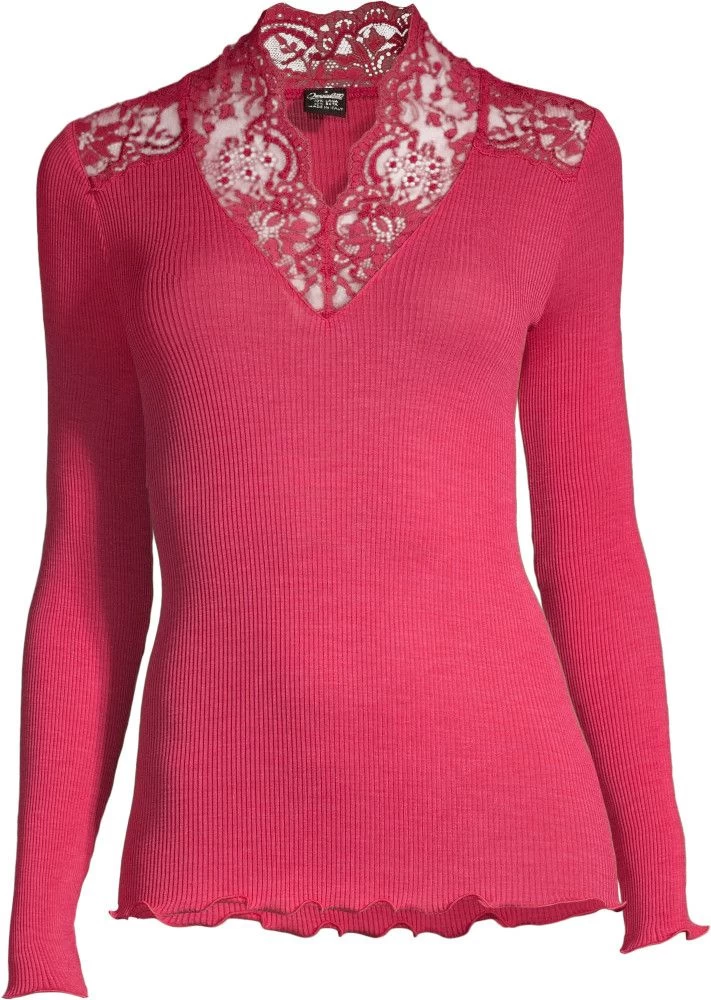 Merino Wolle-Seide Stehkragen Shirt Gerippt Fuchsia Calais Spitze Von Oscalito 6 Merino Wolle-Seide Stehkragen Shirt Gerippt Fuchsia Calais Spitze Von Oscalito – Bild 4