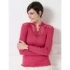 Merino Wolle-Seide Stehkragen Shirt Gerippt Fuchsia Calais Spitze Von Oscalito